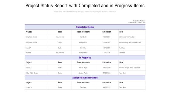 Project Status Report With Completed And In Progress Items Ppt PowerPoint Presentation Icon Vector PDF Project Status Report With Completed And In Progress Items Ppt PowerPoint Presentation Icon Vector PDF