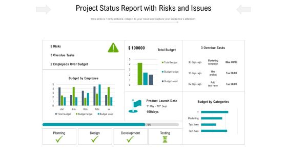 Project Status Report With Risks And Issues Ppt PowerPoint Presentation File Styles PDF