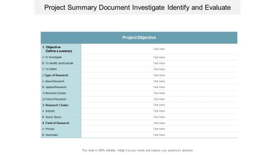 Project Summary Document Investigate Identify And Evaluate Ppt PowerPoint Presentation Infographic Template Picture Project Summary Document Investigate Identify And Evaluate Ppt PowerPoint Presentation Infographic Template Picture