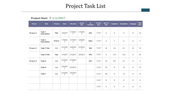 Project Task List Template 1 Ppt PowerPoint Presentation Gallery Styles