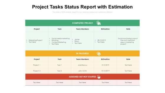 Project Tasks Status Report With Estimation Ppt PowerPoint Presentation Summary Designs Download PDF Project Tasks Status Report With Estimation Ppt PowerPoint Presentation Summary Designs Download PDF