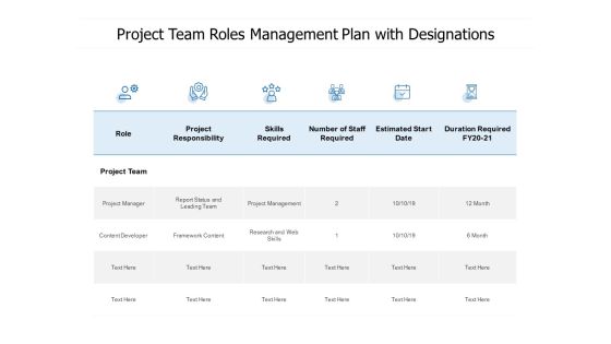 Project Team Roles Management Plan With Designations Ppt PowerPoint Presentation Pictures Graphic Tips