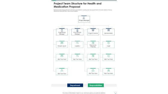 Project Team Structure For Health And Medication Proposal One Pager Sample Example Document