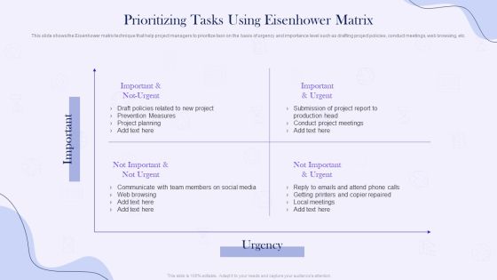 Project Time Management Execution Strategies Prioritizing Tasks Using Eisenhower Matrix Portrait PDF