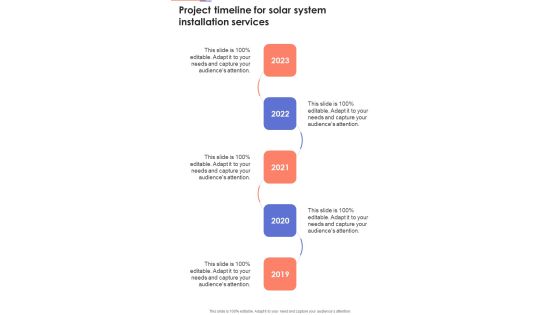 Project Timeline For Solar System Installation Services One Pager Sample Example Document Project Timeline For Solar System Installation Services One Pager Sample Example Document