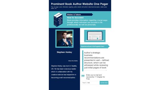 Prominent Book Author Website One Pager PDF Document PPT Template Prominent Book Author Website One Pager PDF Document PPT Template