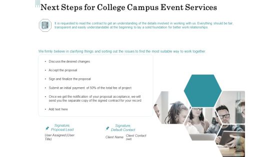 Promoting University Event Next Steps For College Campus Event Services Ppt Infographic Template PDF Promoting University Event Next Steps For College Campus Event Services Ppt Infographic Template PDF
