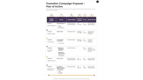Promotion Campaign Proposal Plan Of Action One Pager Sample Example Document Promotion Campaign Proposal Plan Of Action One Pager Sample Example Document