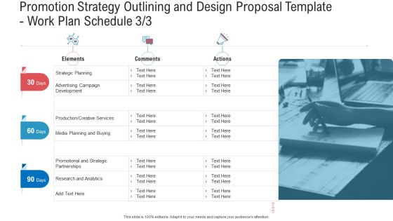 Promotion Strategy Outlining And Design Proposal Template Work Plan Schedule Strategic Background PDF