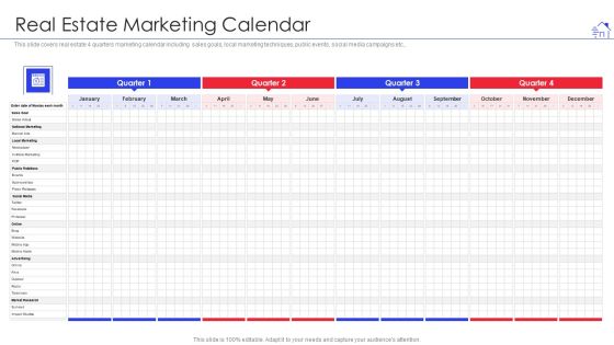 Promotional Strategies For Property Development Firm Real Estate Marketing Calendar Brochure PDF