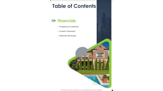 Property Funding Proposal Presentation Table Of Contents One Pager Sample Example Document Property Funding Proposal Presentation Table Of Contents One Pager Sample Example Document