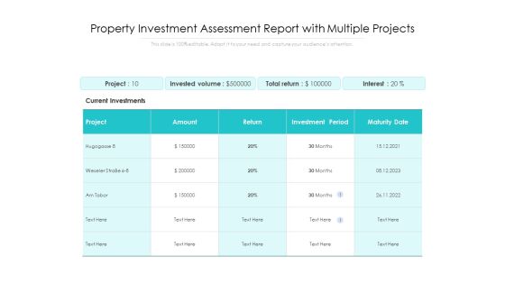 Property Investment Assessment Report With Multiple Projects Ppt PowerPoint Presentation Summary Objects PDF Property Investment Assessment Report With Multiple Projects Ppt PowerPoint Presentation Summary Objects PDF