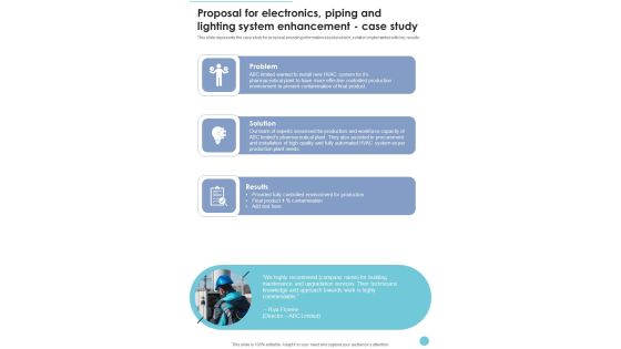 Proposal Electronics Piping Lighting System Enhancement Case Study One Pager Sample Example Document Proposal Electronics Piping Lighting System Enhancement Case Study One Pager Sample Example Document