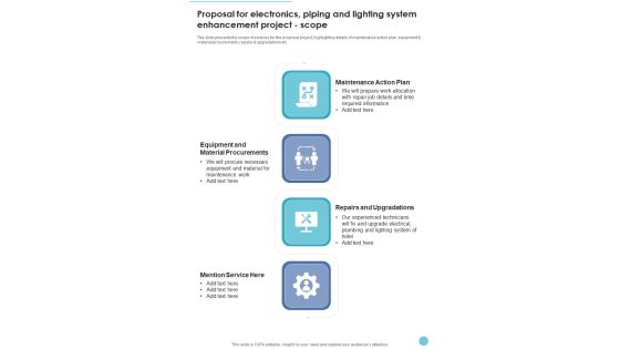 Proposal Electronics Piping Lighting System Enhancement Project Scope One Pager Sample Example Document Proposal Electronics Piping Lighting System Enhancement Project Scope One Pager Sample Example Document