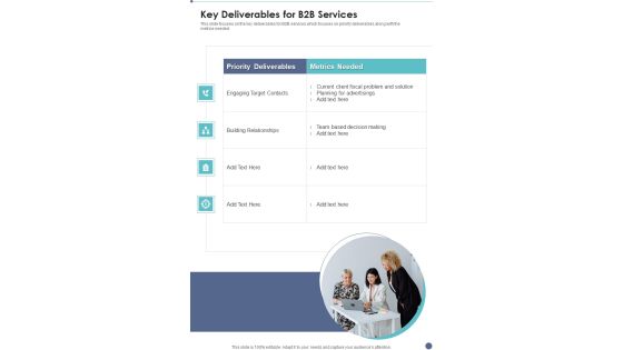 Proposal For B2B Services Key Deliverables For B2B Services One Pager Sample Example Document Proposal For B2B Services Key Deliverables For B2B Services One Pager Sample Example Document