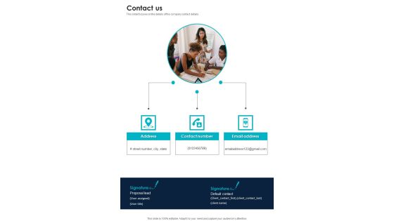 Proposal For Business To Business Enterprise Contact Us One Pager Sample Example Document Proposal For Business To Business Enterprise Contact Us One Pager Sample Example Document