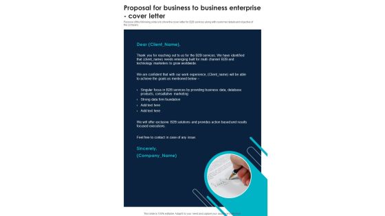 Proposal For Business To Business Enterprise Cover Letter One Pager Sample Example Document Proposal For Business To Business Enterprise Cover Letter One Pager Sample Example Document