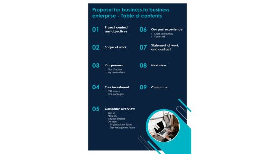 Proposal For Business To Business Enterprise Table Of Contents One Pager Sample Example Document Proposal For Business To Business Enterprise Table Of Contents One Pager Sample Example Document
