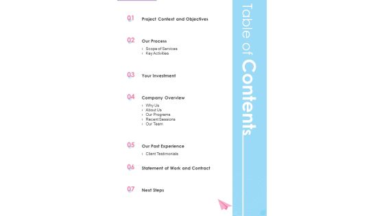 Proposal For Child Care Table Of Contents One Pager Sample Example Document Proposal For Child Care Table Of Contents One Pager Sample Example Document