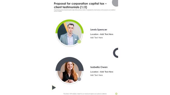 Proposal For Corporation Capital Tax Client Testimonials One Pager Sample Example Document Proposal For Corporation Capital Tax Client Testimonials One Pager Sample Example Document