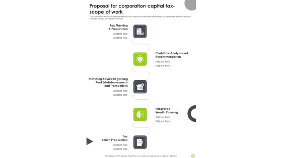 Proposal For Corporation Capital Tax Scope Of Work One Pager Sample Example Document
