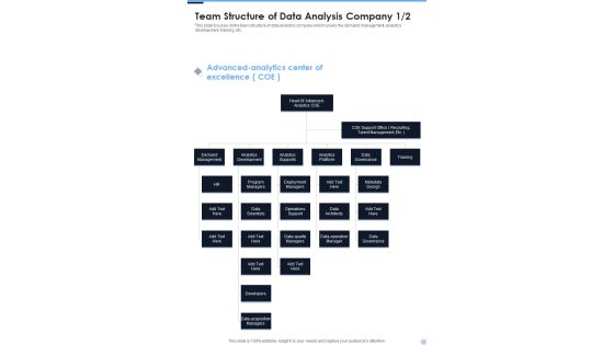 Proposal For Data Analysis In Research Project Team Structure Of Data Analysis Company One Pager Sample Example Document