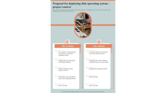 Proposal For Deploying Disk Operating System Project Context One Pager Sample Example Document Proposal For Deploying Disk Operating System Project Context One Pager Sample Example Document