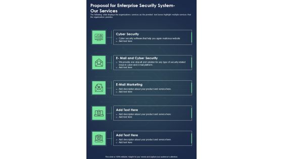 Proposal For Enterprise Security System Our Services One Pager Sample Example Document Proposal For Enterprise Security System Our Services One Pager Sample Example Document