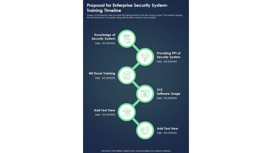 Proposal For Enterprise Security System Training Timeline One Pager Sample Example Document