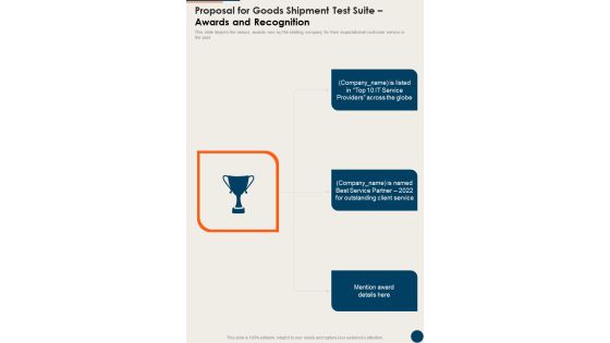 Proposal For Goods Shipment Test Suite Awards And Recognition One Pager Sample Example Document Proposal For Goods Shipment Test Suite Awards And Recognition One Pager Sample Example Document
