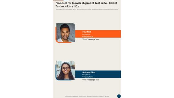 Proposal For Goods Shipment Test Suite Client Testimonials One Pager Sample Example Document