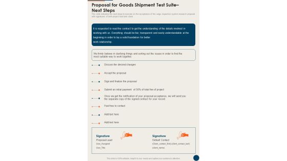 Proposal For Goods Shipment Test Suite Next Steps One Pager Sample Example Document Proposal For Goods Shipment Test Suite Next Steps One Pager Sample Example Document