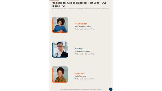 Proposal For Goods Shipment Test Suite Our Team One Pager Sample Example Document