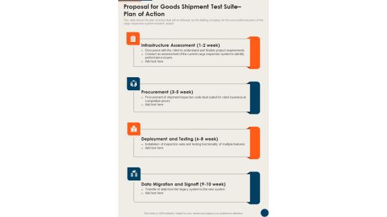Proposal For Goods Shipment Test Suite Plan Of Action One Pager Sample Example Document Proposal For Goods Shipment Test Suite Plan Of Action One Pager Sample Example Document