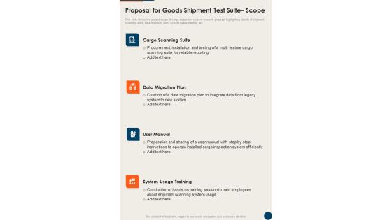 Proposal For Goods Shipment Test Suite Scope One Pager Sample Example Document