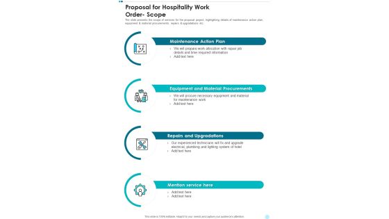 Proposal For Hospitality Work Order Scope One Pager Sample Example Document Proposal For Hospitality Work Order Scope One Pager Sample Example Document