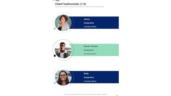 Proposal For Information Processing Facility Services Client Testimonials One Pager Sample Example Document Proposal For Information Processing Facility Services Client Testimonials One Pager Sample Example Document