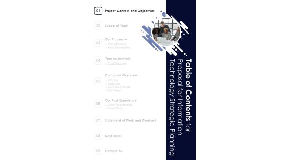 Proposal For Information Technology Strategic Planning For Table Of Contents One Pager Sample Example Document