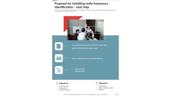 Proposal For Installing Radio Frequency Identification Next Step One Pager Sample Example Document Proposal For Installing Radio Frequency Identification Next Step One Pager Sample Example Document