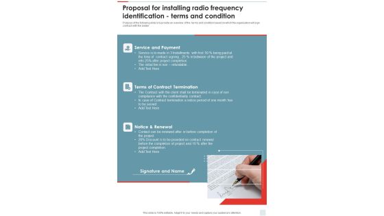 Proposal For Installing Radio Frequency Identification Terms And Condition One Pager Sample Example Document Proposal For Installing Radio Frequency Identification Terms And Condition One Pager Sample Example Document