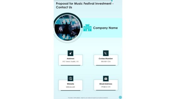 Proposal For Music Festival Investment Contact Us One Pager Sample Example Document Proposal For Music Festival Investment Contact Us One Pager Sample Example Document