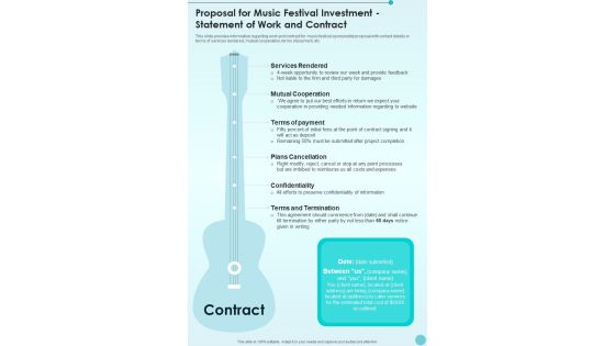 Proposal For Music Festival Investment Statement Of Work And Contract One Pager Sample Example Document Proposal For Music Festival Investment Statement Of Work And Contract One Pager Sample Example Document
