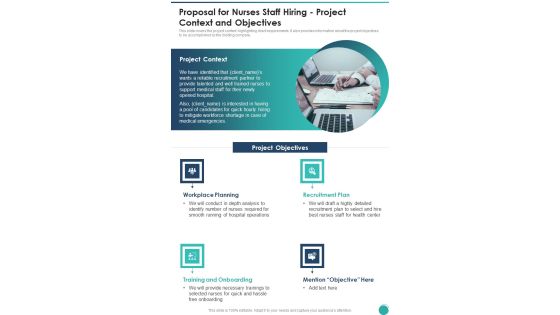 Proposal For Nurses Staff Hiring Project Context And Objectives One Pager Sample Example Document Proposal For Nurses Staff Hiring Project Context And Objectives One Pager Sample Example Document