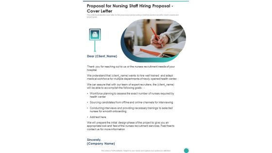 Proposal For Nursing Staff Hiring Proposal Cover Letter One Pager Sample Example Document Proposal For Nursing Staff Hiring Proposal Cover Letter One Pager Sample Example Document