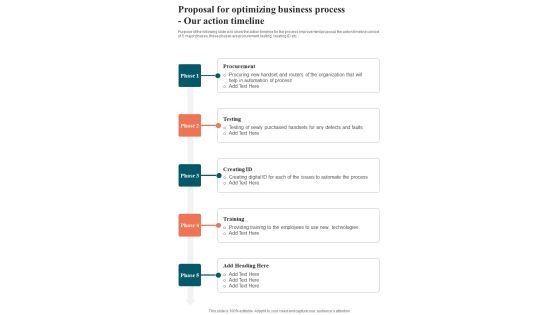 Proposal For Optimizing Business Process Our Action Timeline One Pager Sample Example Document Proposal For Optimizing Business Process Our Action Timeline One Pager Sample Example Document