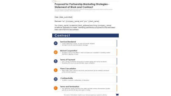 Proposal For Partnership Marketing Strategies Statement Of Work And Contract One Pager Sample Example Document Proposal For Partnership Marketing Strategies Statement Of Work And Contract One Pager Sample Example Document
