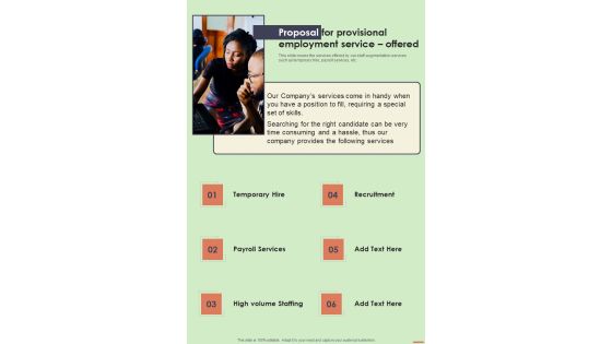 Proposal For Provisional Employment Service Offered One Pager Sample Example Document Proposal For Provisional Employment Service Offered One Pager Sample Example Document