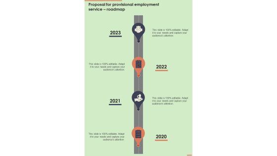 Proposal For Provisional Employment Service Roadmap One Pager Sample Example Document Proposal For Provisional Employment Service Roadmap One Pager Sample Example Document