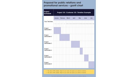 Proposal For Public Relations And Promotional Services Gantt Chart One Pager Sample Example Document Proposal For Public Relations And Promotional Services Gantt Chart One Pager Sample Example Document