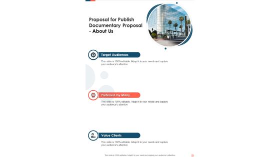 Proposal For Publish Documentary Proposal About Us One Pager Sample Example Document Proposal For Publish Documentary Proposal About Us One Pager Sample Example Document